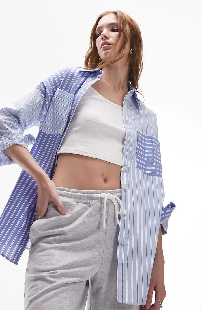 Oversize Mixed Stripe Button-Up Shirt | Nordstrom