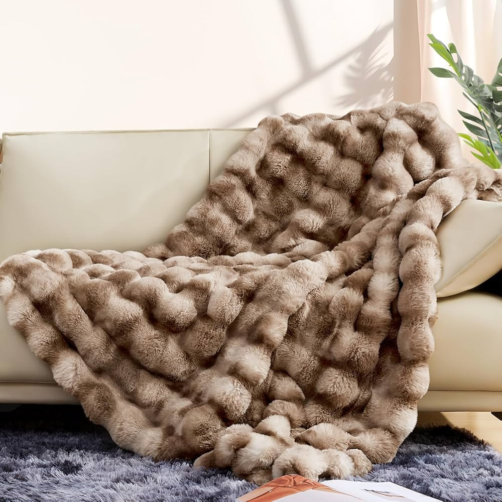 Touchat Luxury 1000GSM Faux Rabbit Fur Throw Blanket, Super Heavy Warm Cozy Brown Blankets for Co... | Amazon (US)