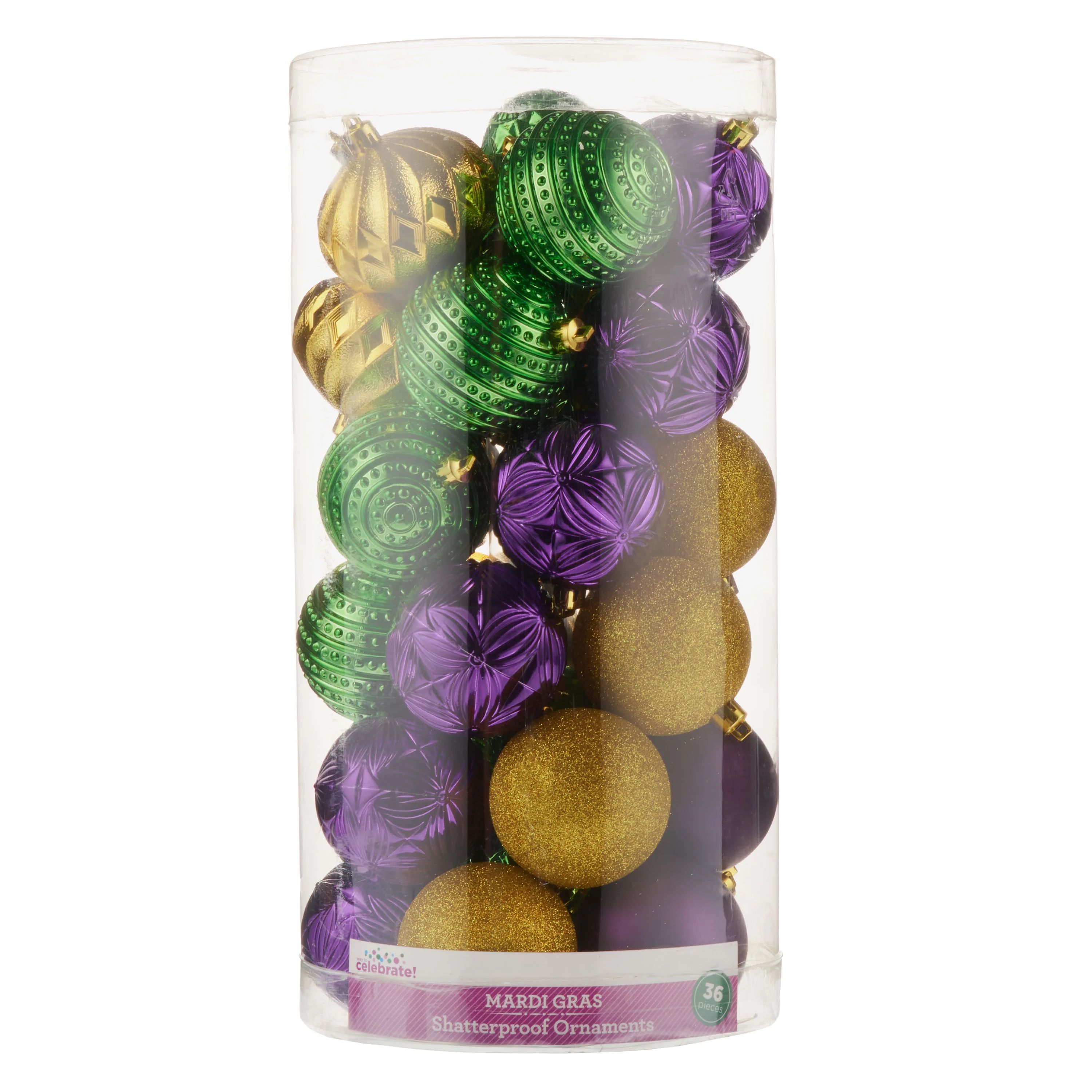 Way To Celebrate Mardi Gras Purple, Green & Gold Shatterproof Ornaments, 36 Count | Walmart (US)