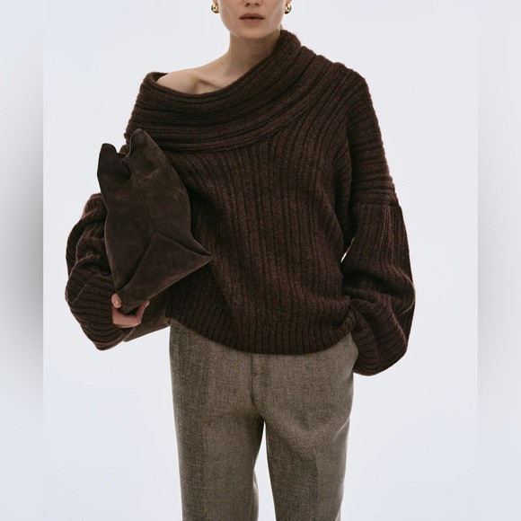 NEW SOURCE UNKNOWN BECCA OVERSIZED HIGH ROLL KNIT PULLOVER, CHOCOLATE | Poshmark