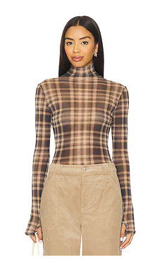 Enza Costa Plaid Mesh Long Sleeve Turtleneck Top in Plaid from Revolve.com | Revolve Clothing (Global)