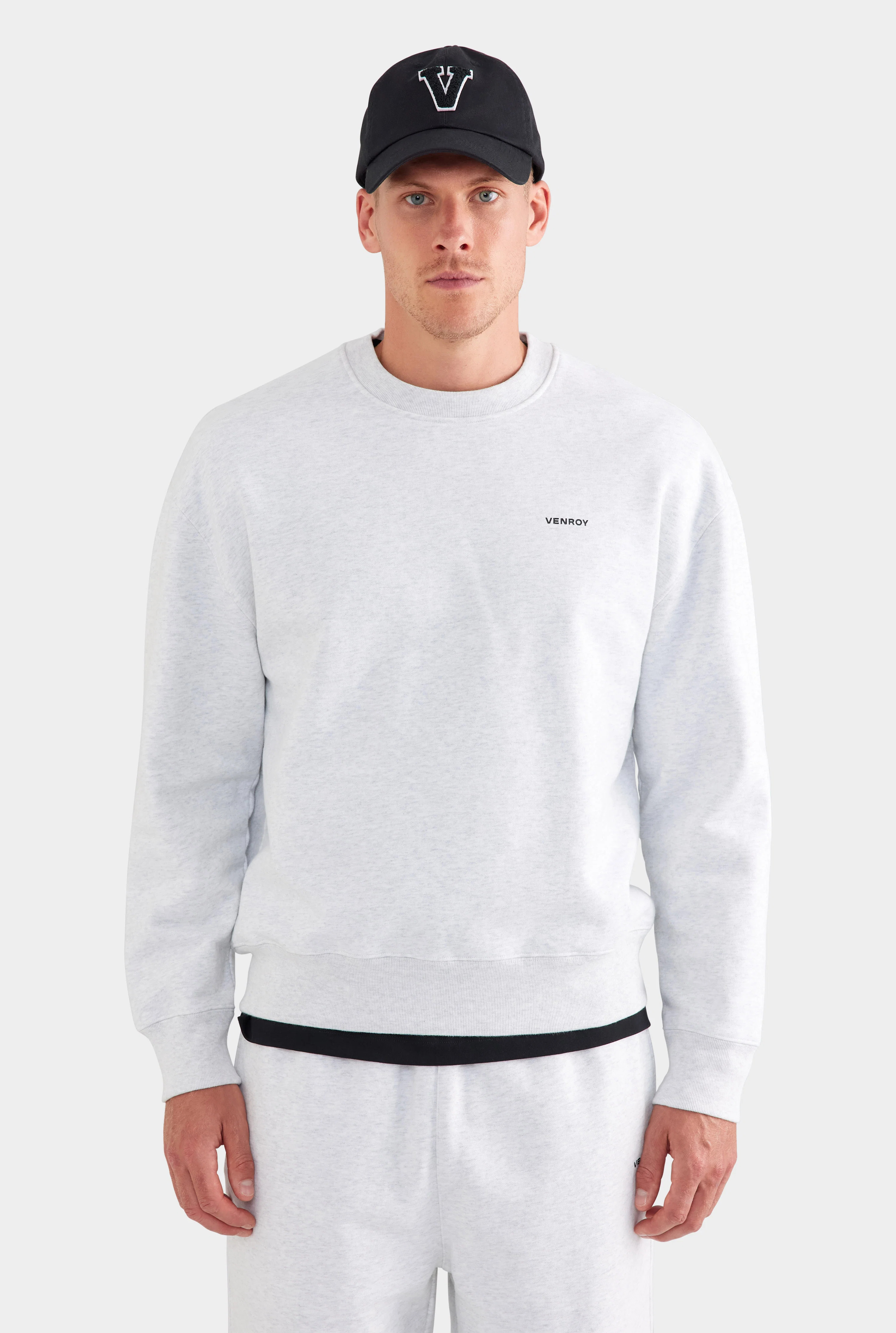 Fleece Track Crewneck Light Grey Marl | Venroy | Venroy AU
