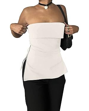 KAMISSY Women’s Casual Strapless Side Zipper Tube Tops Sexy Off Shoulder Stretch Sleeveless Goi... | Amazon (US)