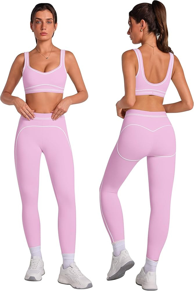 ABOCIW Womens Workout Sets 2 Piece Yoga Outfits Contouring Contrast Stitching Sports Bra High Wai... | Amazon (US)