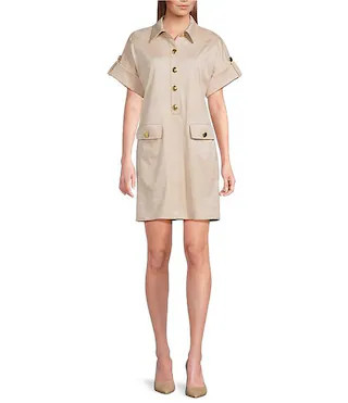 Trina Turk Sequoia Faux Suede Point Collar Short Sleeve Shift Dress | Dillard's | Dillard's
