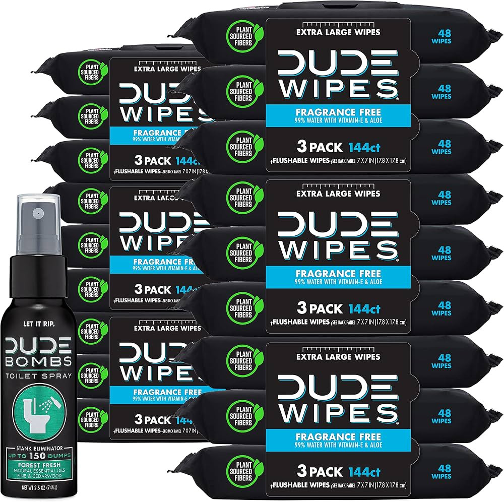 DUDE Wipes Flushable Adult Wipes with DUDE Bombs Toilet Spray - 18 Pack, 864 Wipes + 1 Spray Bott... | Amazon (US)
