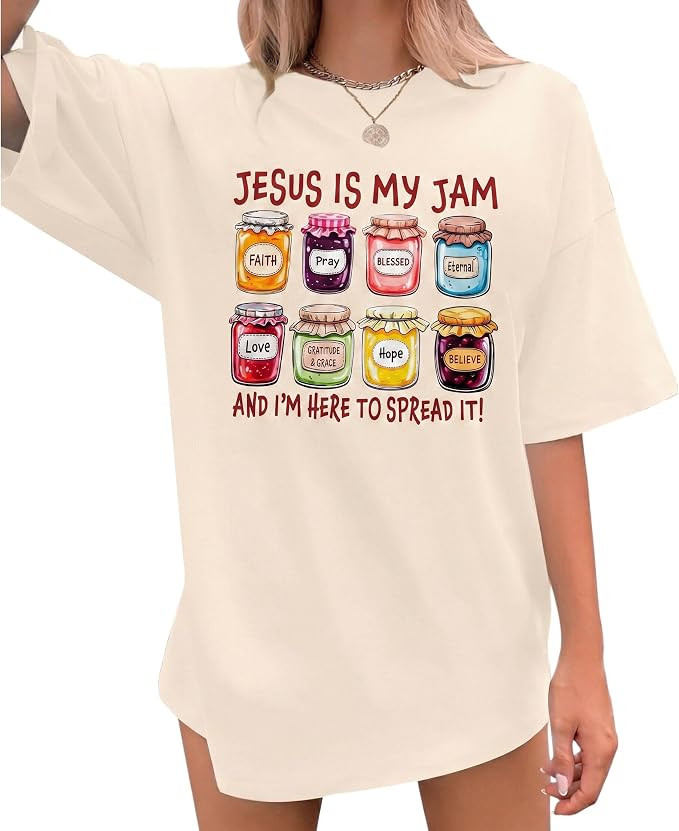 Oversized Christian Shirts for Women Jesus is My Jam T-Shirt Jesus Lemonade Graphic Tees Bible Ve... | Amazon (US)