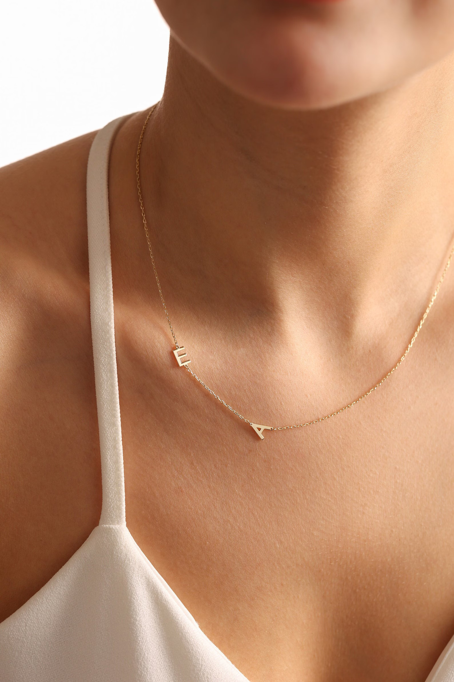 14K Solid GOLD Sideways Initial Necklace, Perfect Gift for Her, Personalized Sideways Necklace, C... | Etsy (US)