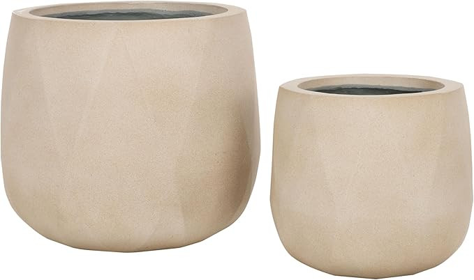 SAFAVIEH Outdoor Collection Kane Beige Cement Ficonstone Planter Pot Set of 2 | Amazon (US)