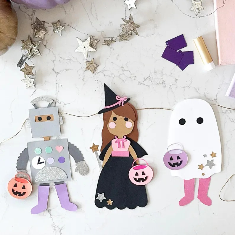 Trio trick-or-treaters Ghost, Magical Witch Robot Halloweencraft Kit for Kids - Etsy | Etsy (US)