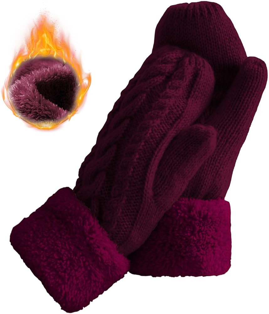 Whiteleopard Women's Winter Gloves Warm Lining - Cozy Wool Knit Thick Gloves Mittens | Amazon (US)