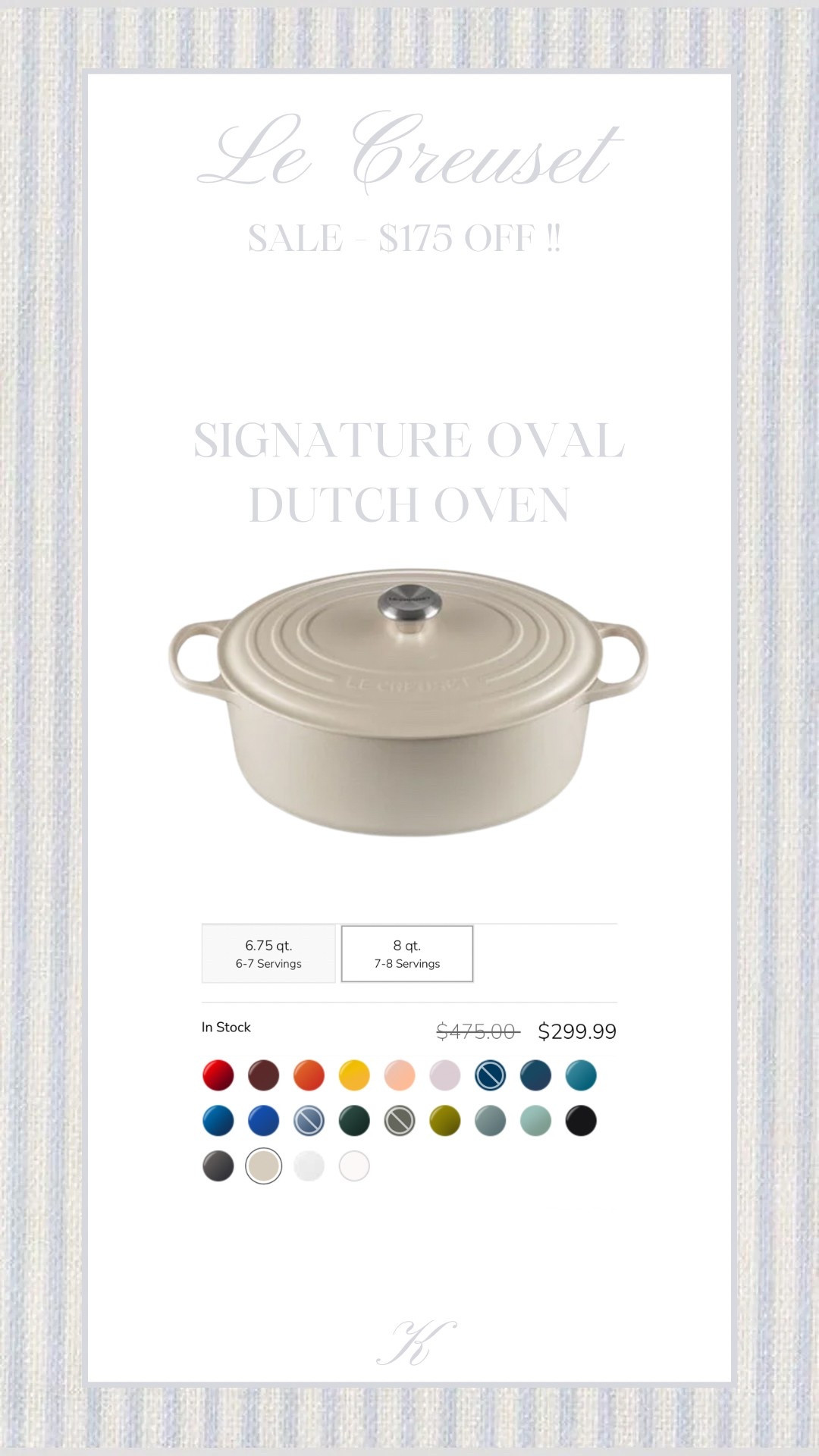 Signature Oval Dutch Oven from Le Creuset is on sale for $175! I love all of my kitchen items from them, such a good deal you kitchen lovers can’t pass up! 👩🏼‍🍳

#LTKSpringSale