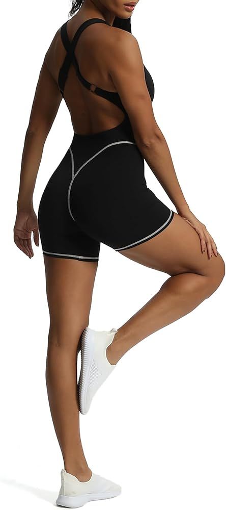 Aoxjox Workout Rompers for Women Cross Back One Piece Gym Yoga Sports Bras Lexi Lined Jumpsuit Sh... | Amazon (US)