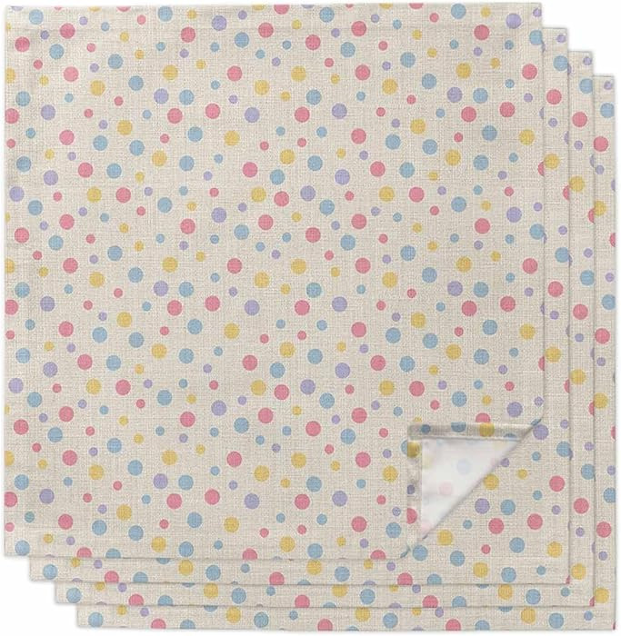Polka Dots Cloth Napkins Set of 4, Blue Pink Yellow Point Linen Background Modern Art Reusable Di... | Amazon (US)