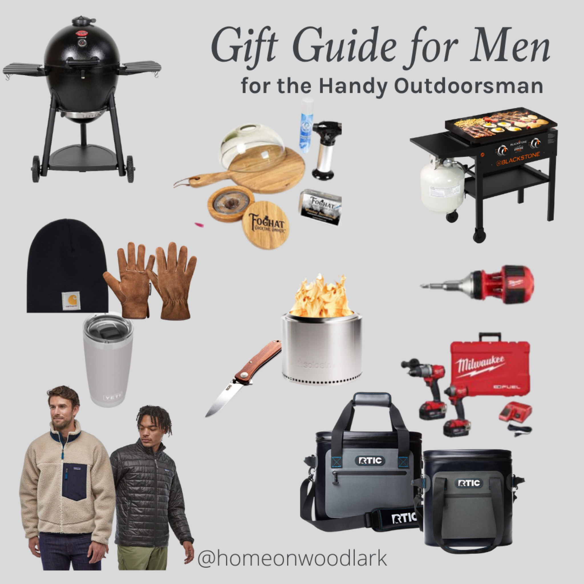 Gift guide for the handy outdoorsman with gear to keep them warm.  

Rctic cooler bags.  Solo stove.  Patagonia coat.  Electric drill set.  Blackstone griddle.  Foghat cocktail set.  Carhartt hat.  Yeti cup.  Acorn smoker.  

#LTKGiftGuide #LTKHoliday #LTKCyberWeek