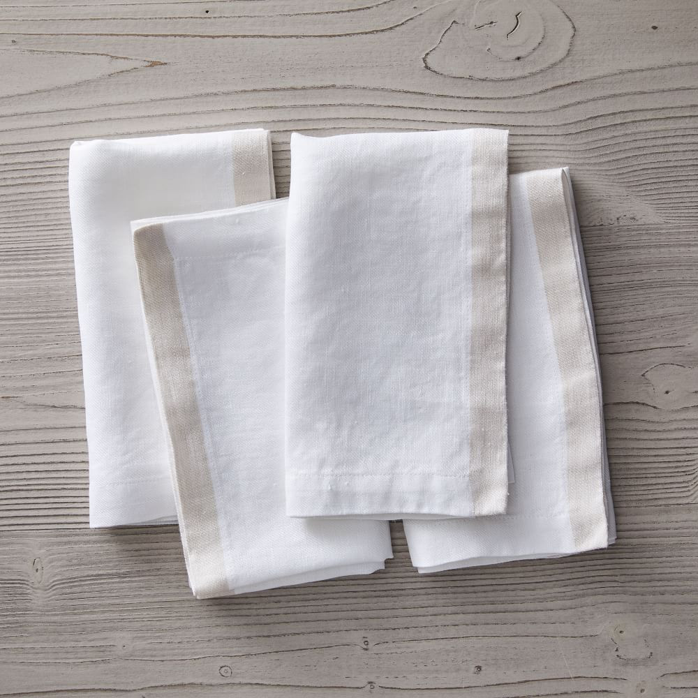 Contrast Border European Linen Napkins (Set of 4) | West Elm (US)