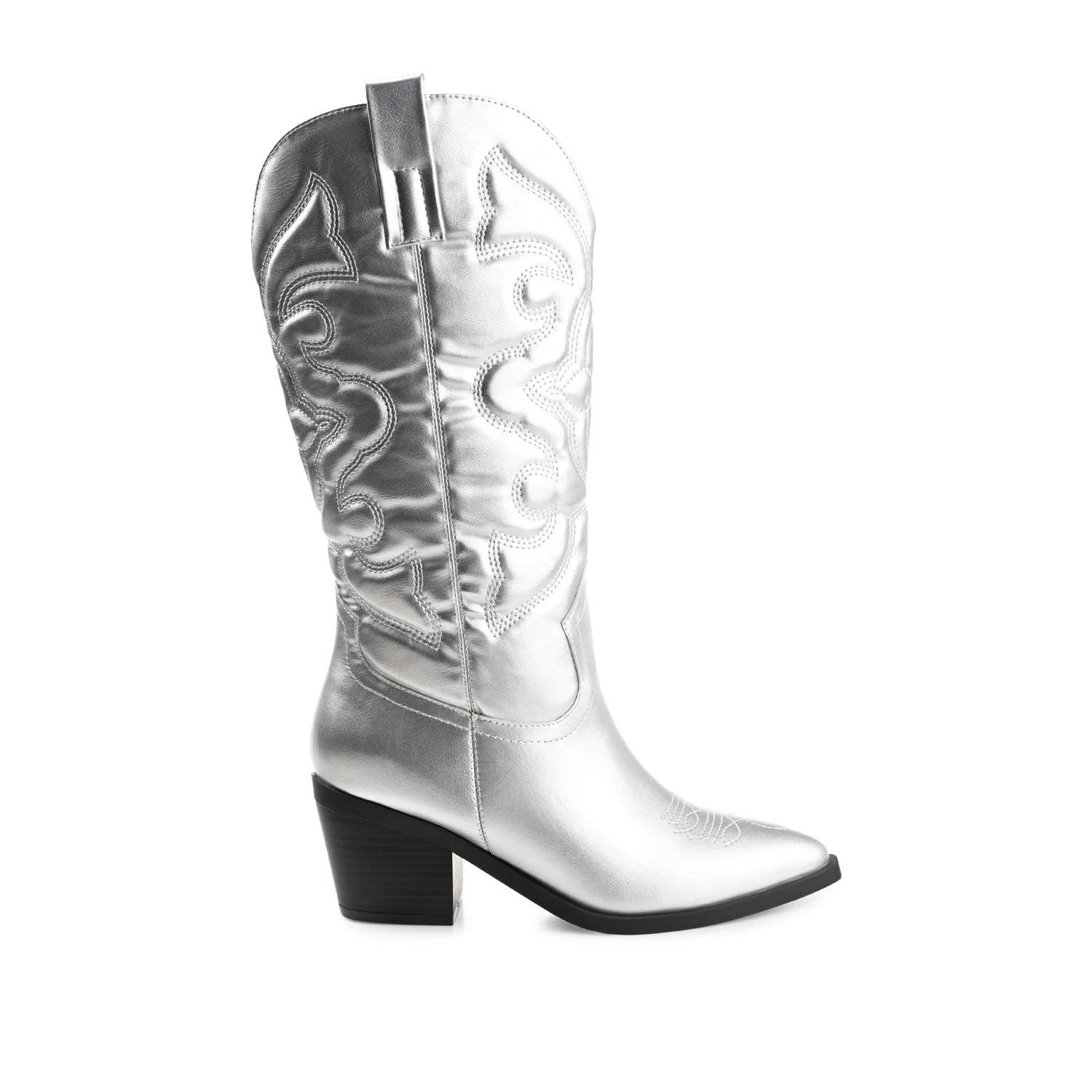 CHANTRY COWGIRL BOOTS IN VEGAN LEATHER - Silver PU | Journee Collection