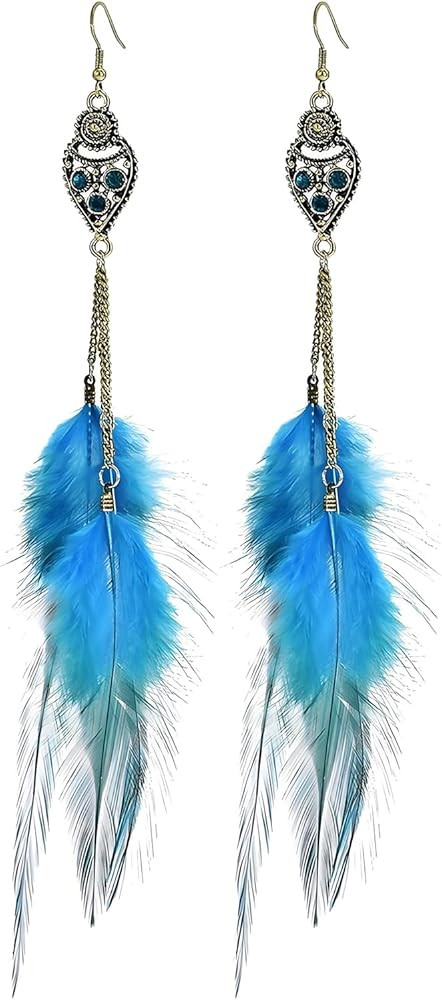 Bohemian Handmade Natural Long Feather Dangle Earrings for Women Vintage Boho Multicolor Tassel F... | Amazon (US)
