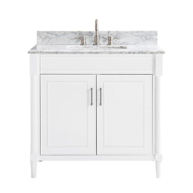 allen + roth Perrella 37-in White Single Sink Bathroom Vanity with Carrera White Natural Marble T... | Lowe's