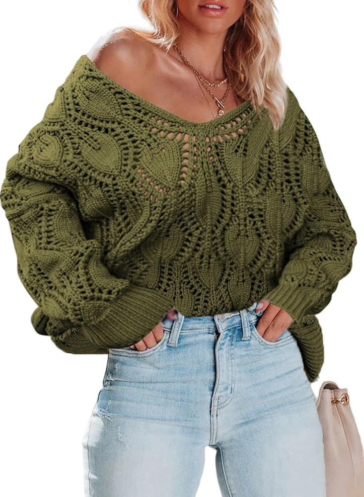 Dokotoo Fall Sweaters Round Neck Crochet Hollow Out Cute Winter Pullover Sweaters for Women Trend... | Amazon (US)
