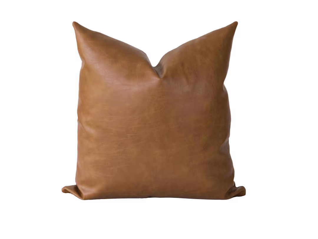 Cognac Faux Leather Pillow Cover: Caramel Brown Luxury Decor - Etsy | Etsy (US)