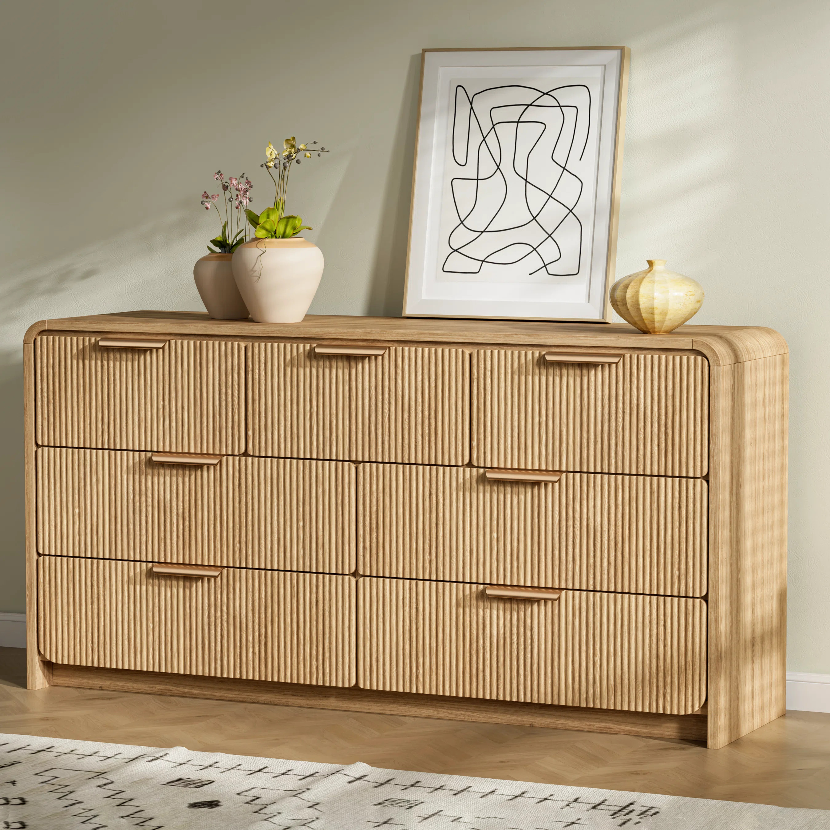 Modern 51’‘W 7-Drawer CDresser For Bedroom, Wood Chest Of Drawers with Metal Handles for Livi... | Wayfair North America