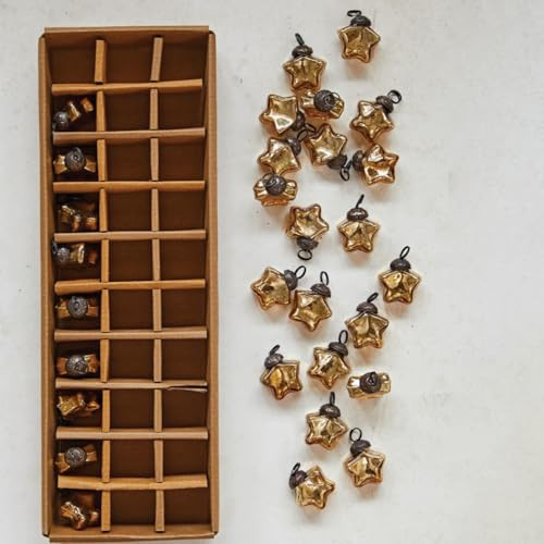 One Holiday Way Set of 30 Antique Gold Star-Shaped 1-inch Mini Mercury Glass Christmas Tree Ornaments - Decorative Vintage Elegant Small Xmas Bauble Decorations | Amazon (US)
