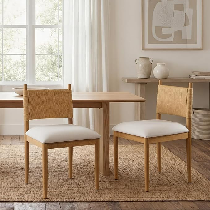 EALSON Mid Century Modern Dining Chairs Set of 2, Wooden Dining Room Chairs with Woven Back Comfo... | Amazon (US)