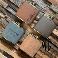 Personalized Flask, Flask Set, Groomsmen Gift, Wood Engraved Custom Flask, Hip Leather, Proposal | Etsy (US)