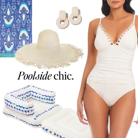 Back to basics, but make it elevated. 

A white one piece swimsuit that is chic with a little detail around the décolleté. 

 Classic raffia accessories with blue and white. 

Earrings are a steal from Amazon.   

#swimsuits #poolsidestyle #pool #onepiece #beachstyle

#LTKswim #LTKfindsunder50 #LTKstyletip