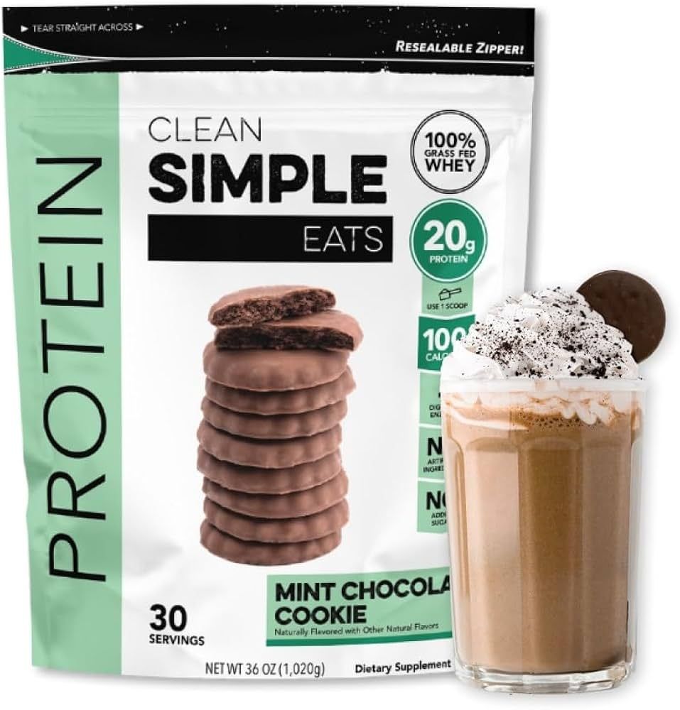 Clean Simple Eats Mint Chocolate Cookie Whey Protein Powder, Natural Sweetened and Cold-Processed... | Amazon (US)