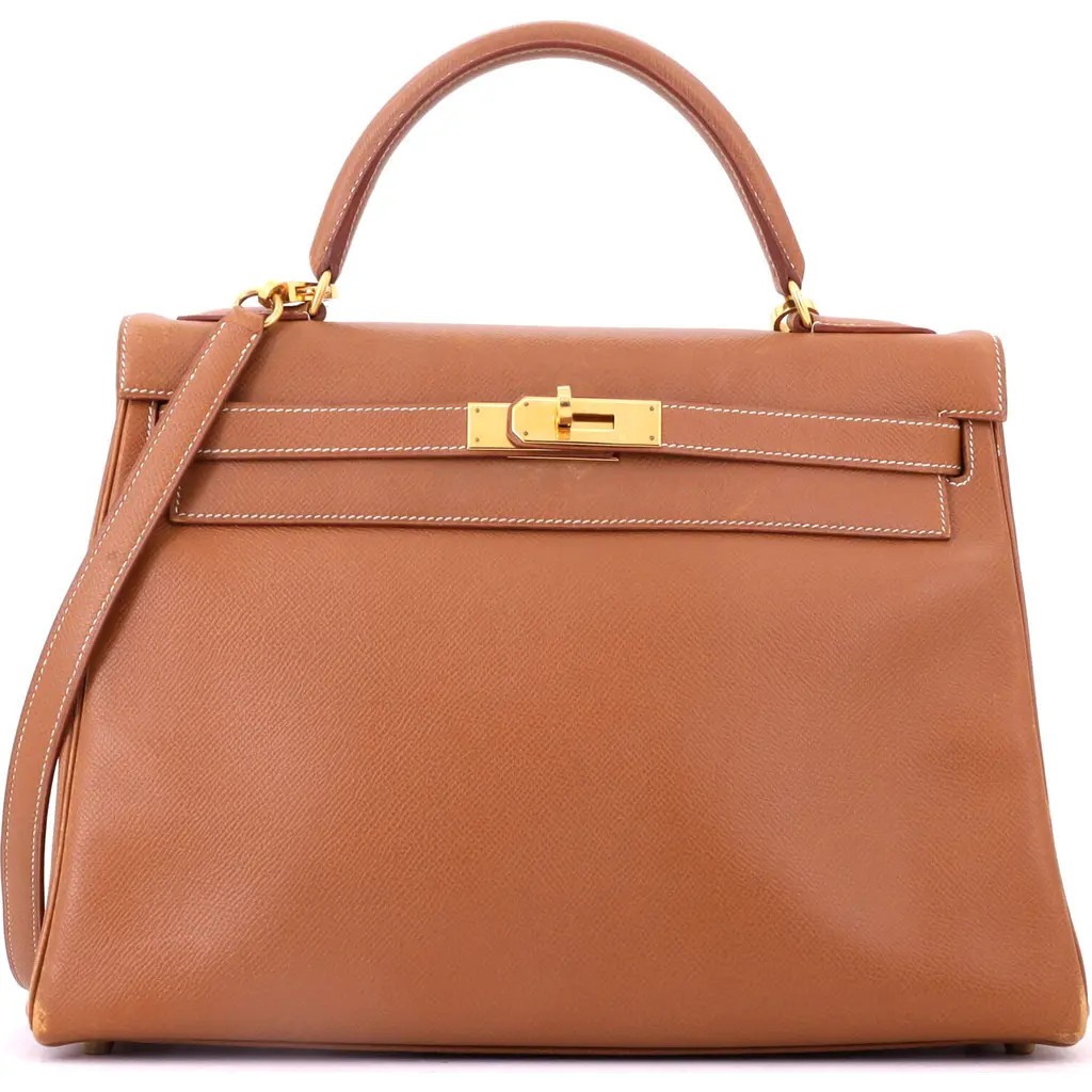 Pre-Owned Hermes Kelly Handbag Brown Courchevel with Gold Hardware 32 in Metallic Gold at Nordstrom, Size Medium | Nordstrom