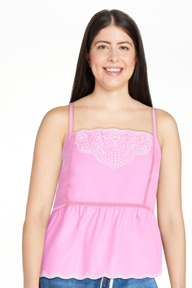 Free Assembly Women's Embroidered Cotton Tank Top with Peplum Hem, Sizes XS-XXL | Walmart (US)