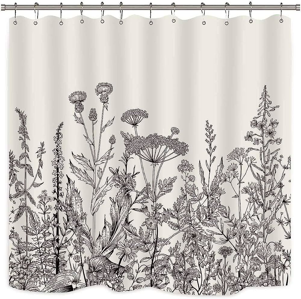 BIVINAR Extra Long Black White Vintage Floral Shower Curtain 72 x 84 Inch，Floral Botanical Show... | Amazon (US)