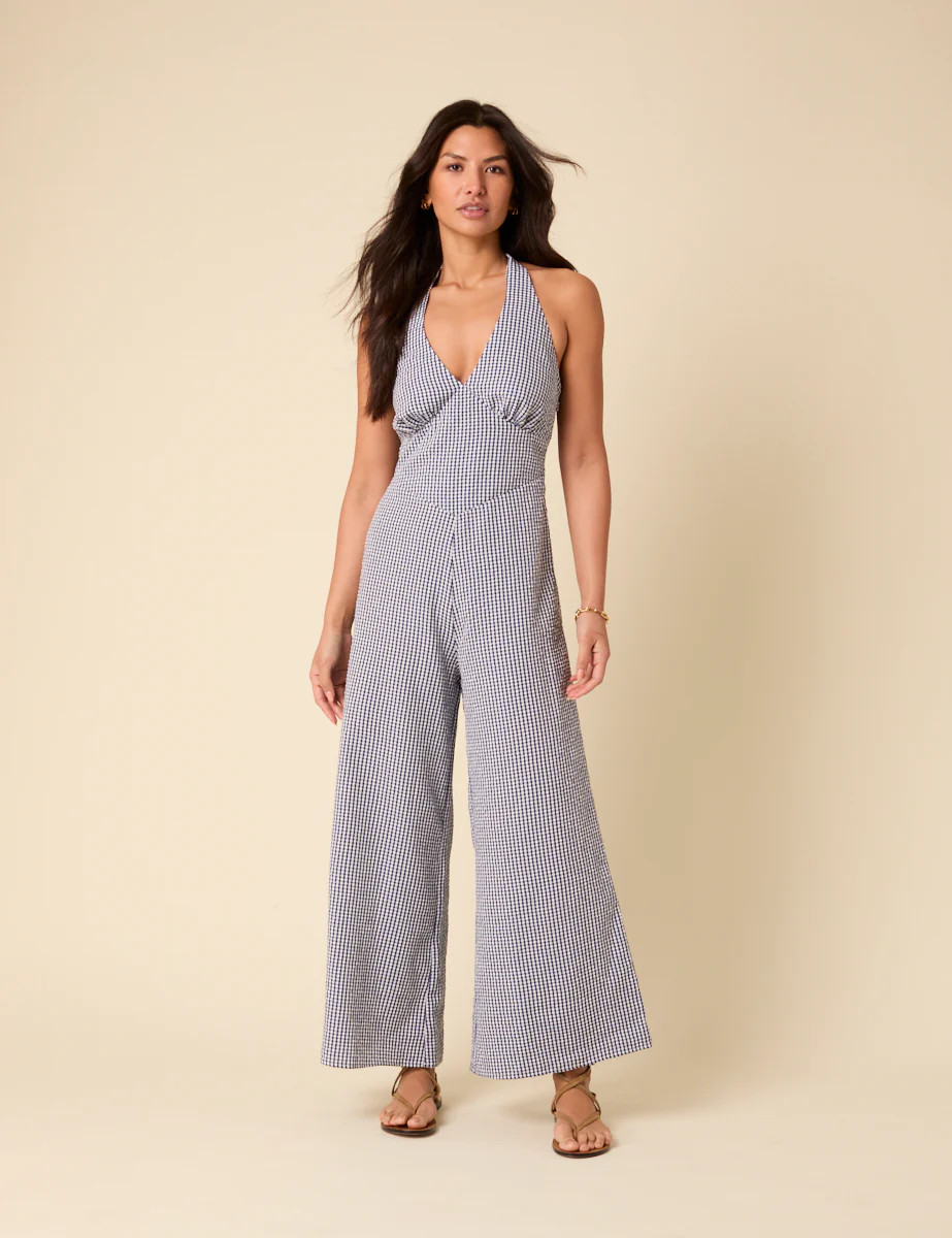 Blue Gingham Halterneck Jumpsuit | Nobody's Child