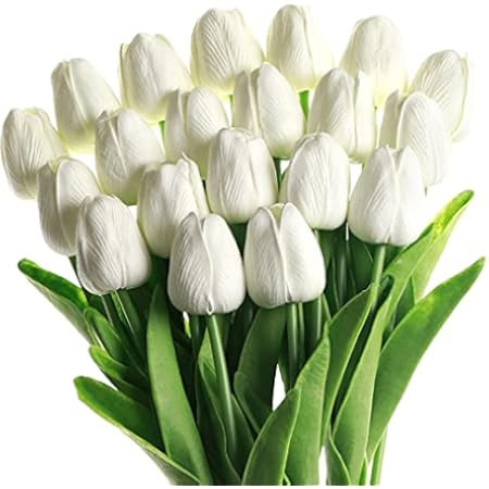 20Pcs White Tulips Flowers Real Touch Artificial White Flowers Fake Tulip Latex Bouquet Flower fo... | Amazon (US)