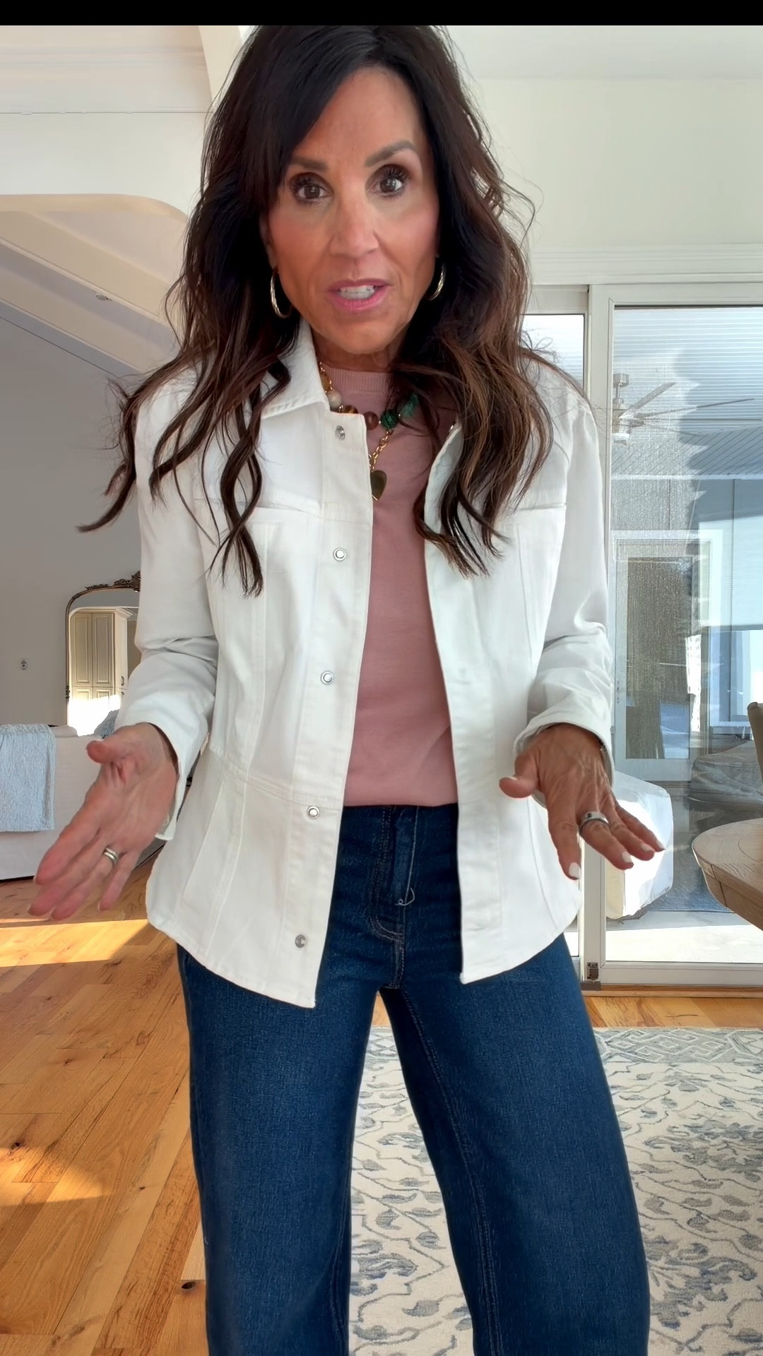 Spring jacket from Nordstrom 
Jacket - small
Top - small
Denim 27, 28 length 

#LTKSeasonal #LTKOver40