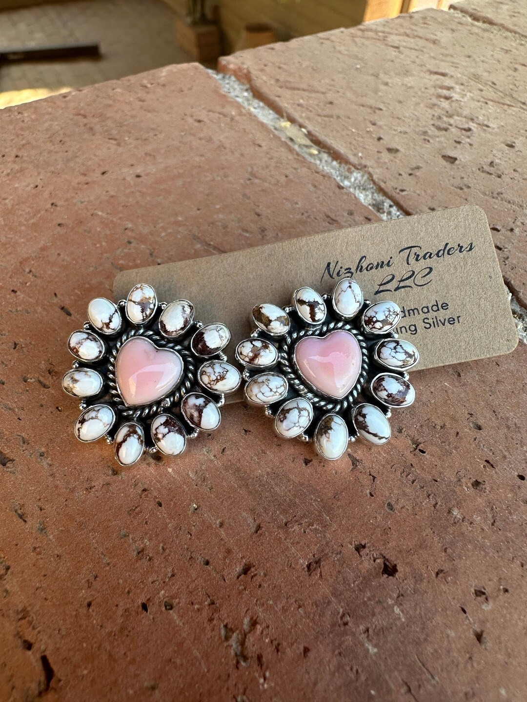 Handmade Pink Conch & Wild Horse Heart Post Earrings | Etsy (US)