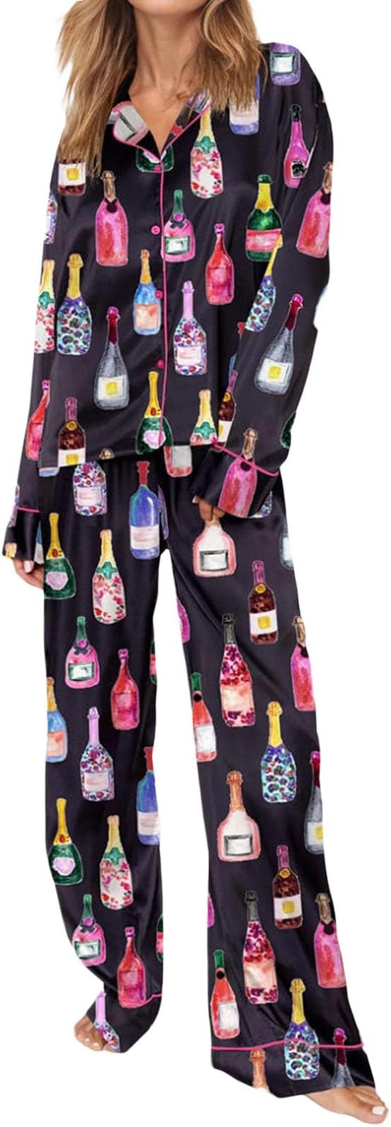 Seyurigaoka Satin Silk Valentine's Day Pajamas Set for Women Polka Dot Pjs Button Up Shirt+Pants ... | Amazon (US)