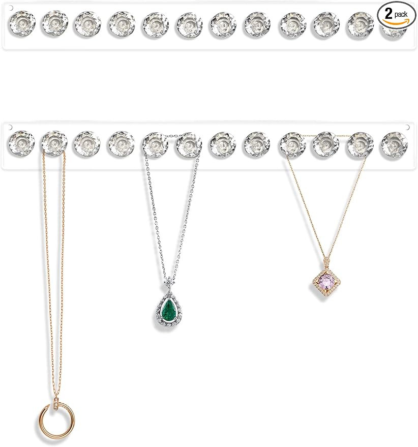 2 Pack Necklace Hangers Acrylic Necklaces Holder Wall Mounted Jewelry Organizer Hanging with 12 D... | Amazon (US)