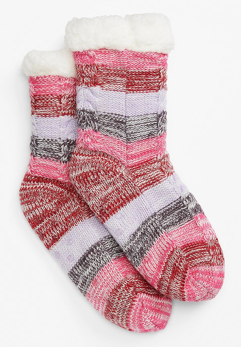 Stripe Teddy Sherpa Lined Crew Socks | Maurices