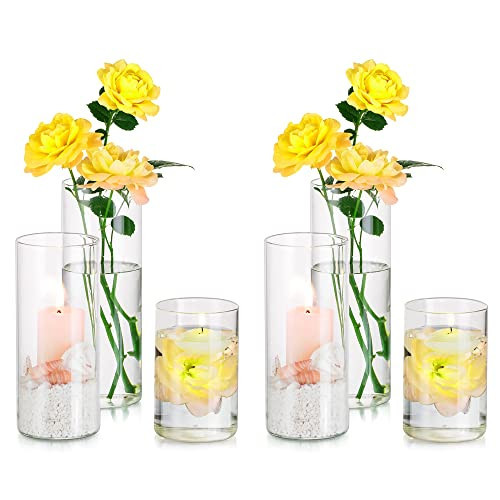 Hewory Glass Cylinder Vases Set of 6, Tall Clear Vase for Centerpieces, Glass Hurricane Candle Holders for Pillar Floating Candles, Round Vases for Wedding Events Table Decor, 2.6” in Diameter | Amazon (US)