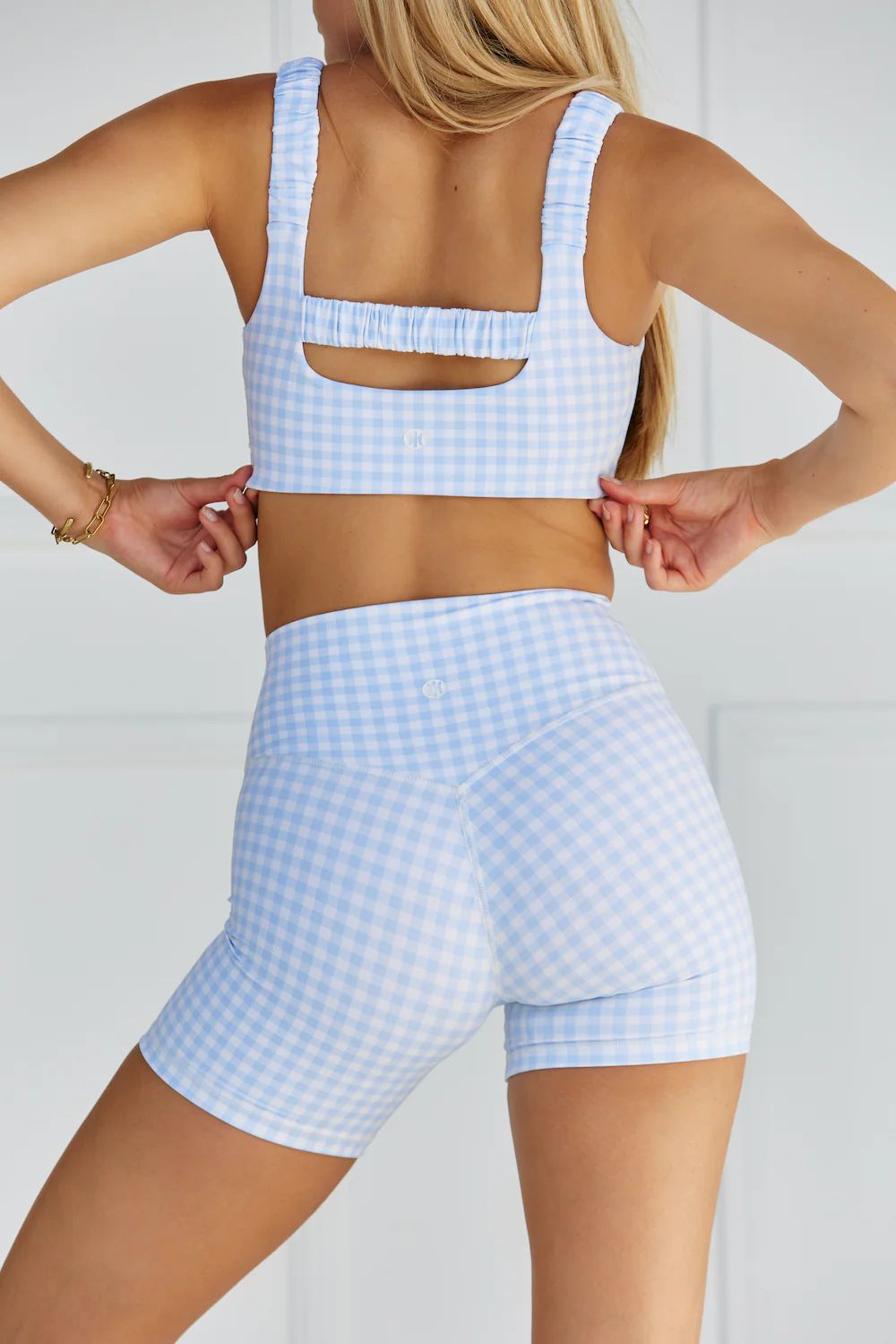 Astoria LUXE BALANCE Ruched Sports Crop - Blue Gingham | astoria activewear