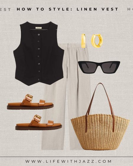 How to style a black linen vest 

Take 20% off sitewide at Madewell this weekend - copy and paste the promo code 

Linen vest / linen pants / chunky sandals / straw tote / sunglasses / earrings / summer style / spring style / comfy / warm weather 

#LTKSeasonal #LTKStyleTip