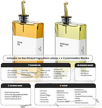 Olive Oil Dispenser Bottle - Includes 44 Kitchen Essential Labels - Cooking Oil Bottles for Kitch... | Amazon (US)