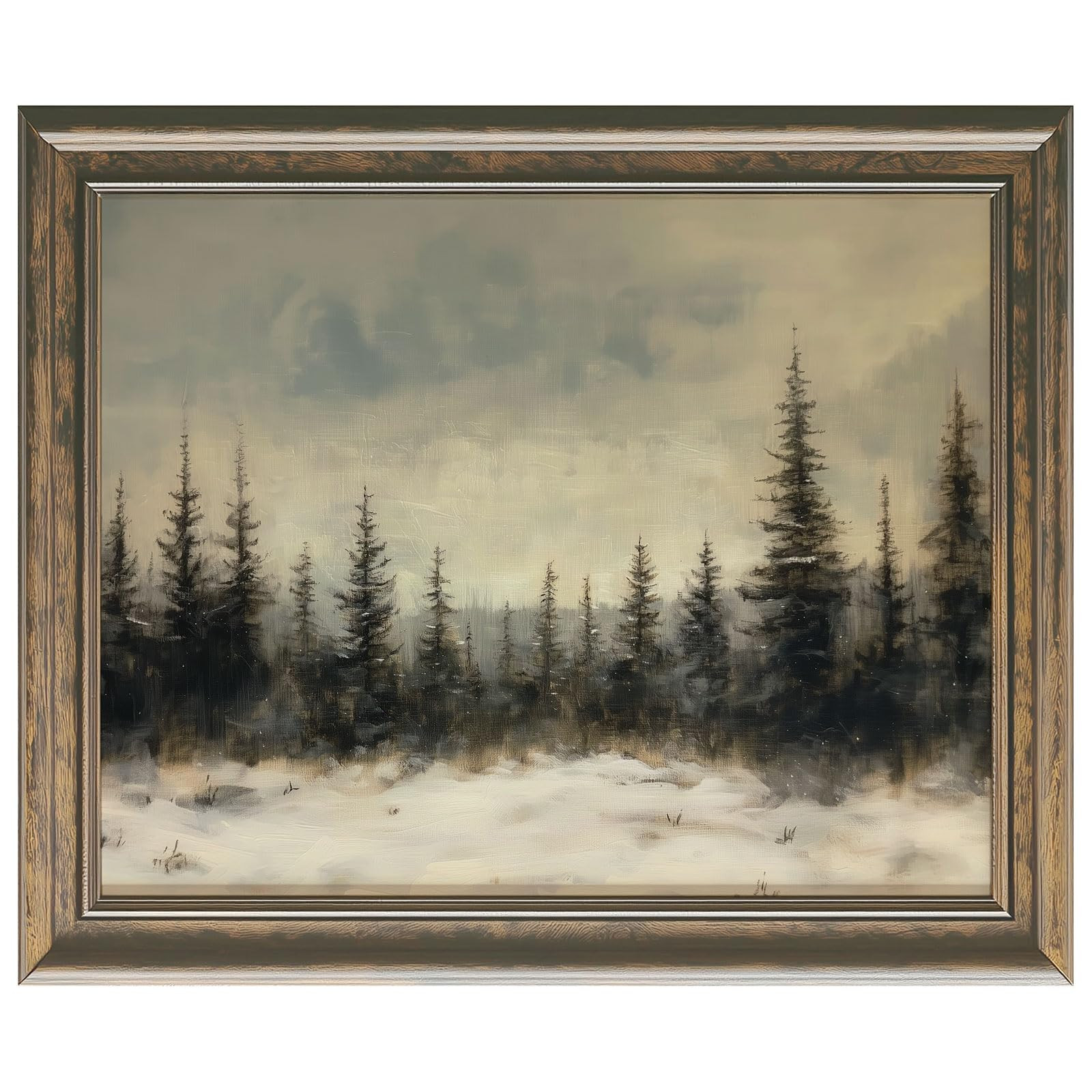 Winter Pine Forest Christmas Painting Print Art Rustic Landscape Poster Farmhouse Christmas Decor... | Amazon (US)