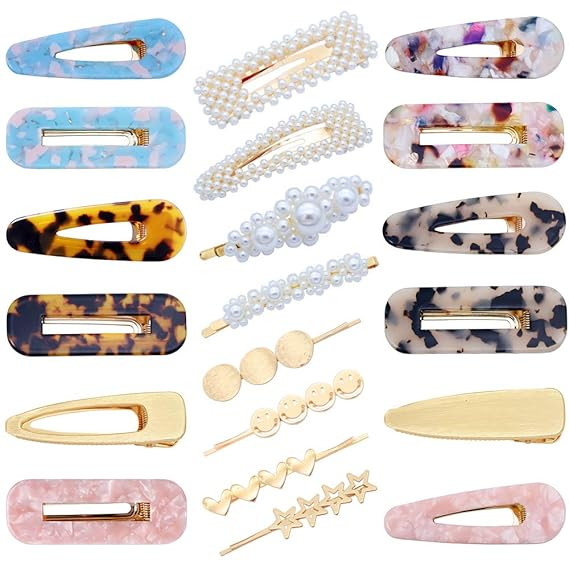 20 PCS Pearls Hair Clips Acrylic Resin Hair Barrettes Hollow Geometric Hair Clip Hairpins for Wom... | Amazon (US)