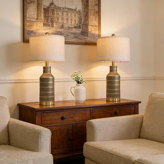 25" Gold and Black Modern Ceramic Bedside Lamp Set of 2 for Bedroom Decor Farmhouse Table Lamp fo... | Amazon (US)