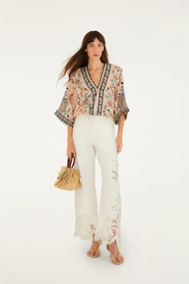 Soft Pink Floral Delhi Tapestry Kimono Sleeve Bodysuit | FarmRio (US)