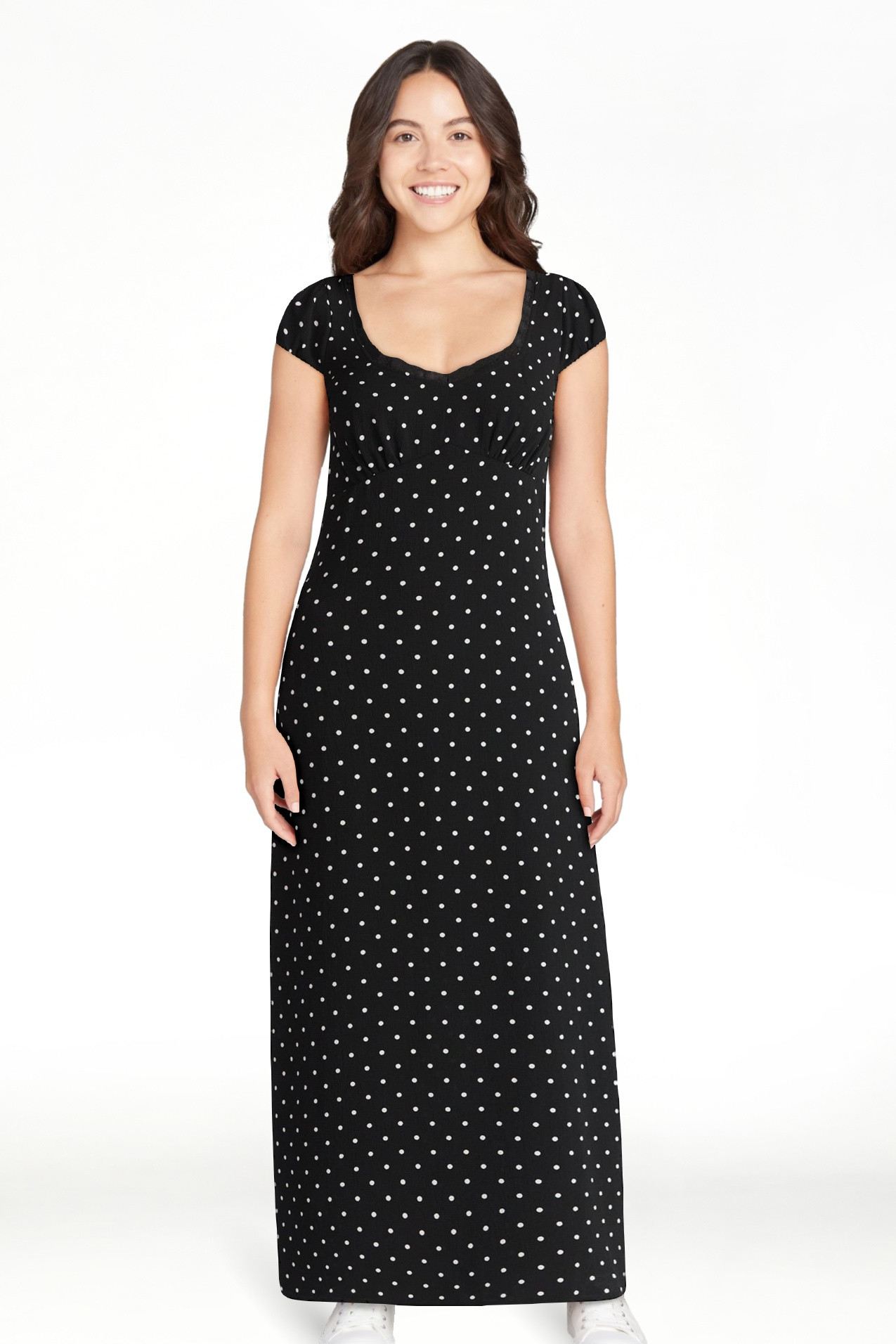 No Boundaries Lace Trim Maxi Dress with Short Bubble Sleeves, Women's - Walmart.com | Walmart (US)